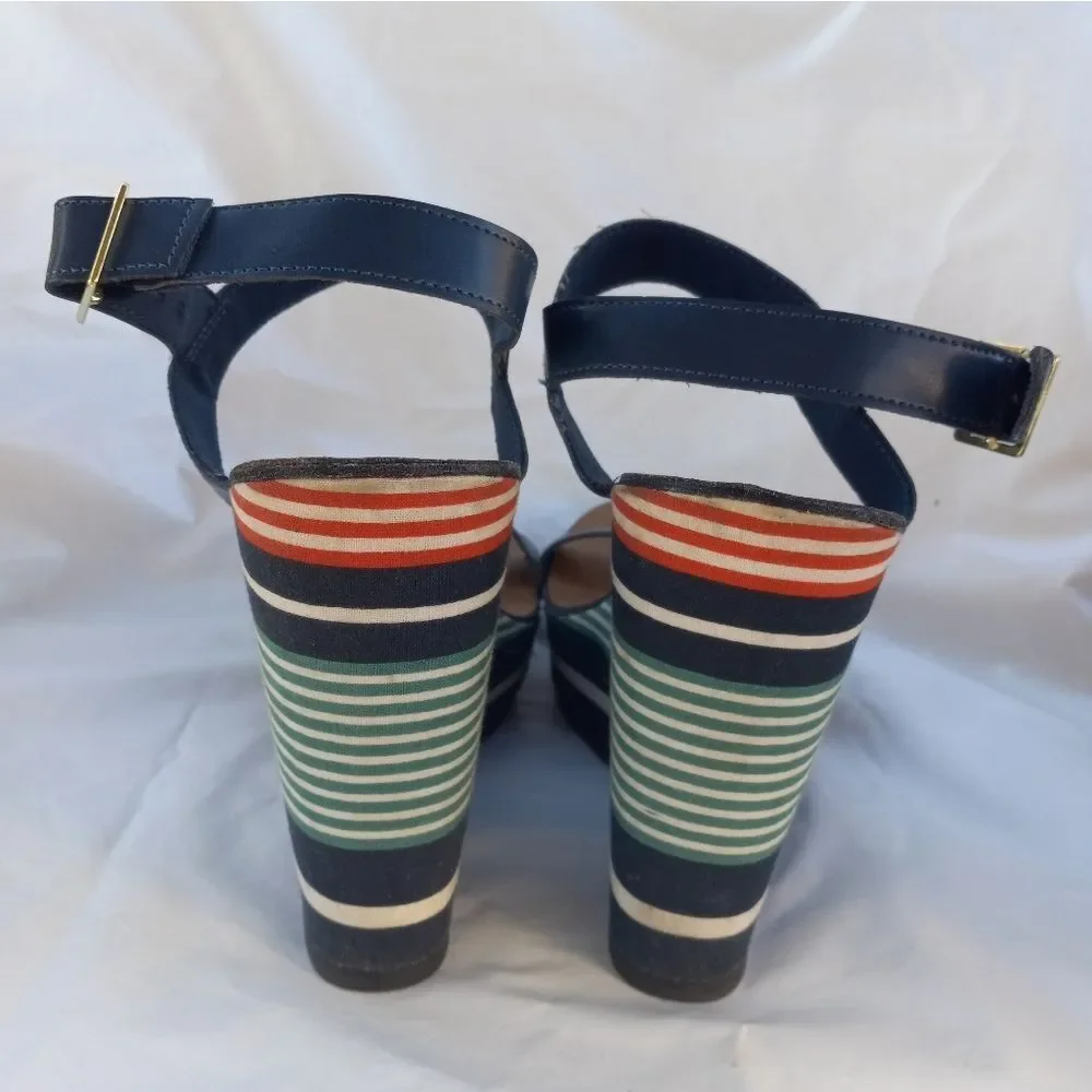 Montigo Bay Retro Striped Wedge Sandals Size 7